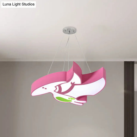 Kids Cartoon Pterosaur/Tyrannosaurus Led Chandelier - Acrylic Pink/Blue Hanging Light Fixture