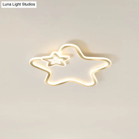 Kids Cartoon Star Led Ceiling Light Fixture - Acrylic Flushmount For Bedroom Gold / White