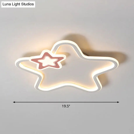 Kids Cartoon Star Led Ceiling Light Fixture - Acrylic Flushmount For Bedroom Pink / Warm