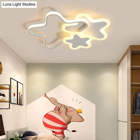 Kids Cartoon Star Led Flush Mount Ceiling Light Fixture - Metal Childrens Room Lighting