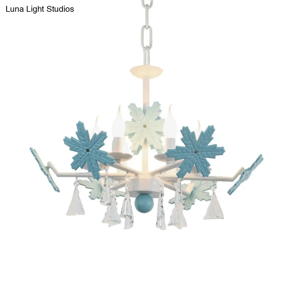 Kids Clear Glass Candle Chandelier: 3/6 Lights Gray/White Pendant Lamp With K9 Crystal & Snowflake