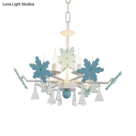 Kids Clear Glass Candle Chandelier: 3/6 Lights Gray/White Pendant Lamp With K9 Crystal & Snowflake