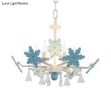 Kids Clear Glass Candle Chandelier: 3/6 Lights Gray/White Pendant Lamp With K9 Crystal & Snowflake