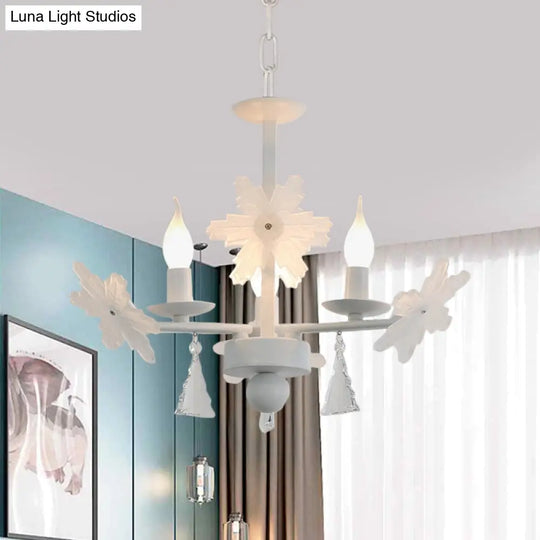 Kids Clear Glass Candle Chandelier: 3/6 Lights Gray/White Pendant Lamp With K9 Crystal & Snowflake