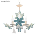 Kids Clear Glass Candle Chandelier: 3/6 Lights Gray/White Pendant Lamp With K9 Crystal & Snowflake