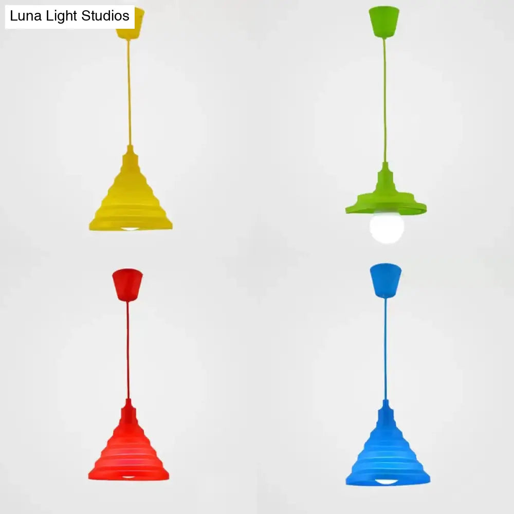 Kids Colorful Hanging Pendant Light For Game Room - Single Head Metal Conical Design