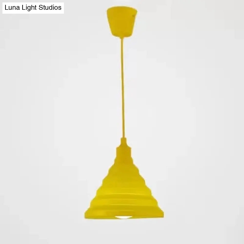 Kids Colorful Hanging Pendant Light For Game Room - Single Head Metal Conical Design
