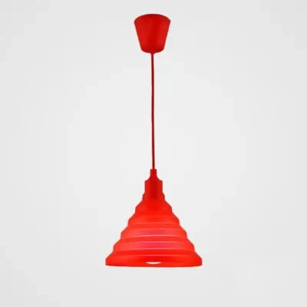 Kids Colorful Hanging Pendant Light For Game Room - Single Head Metal Conical Design Red