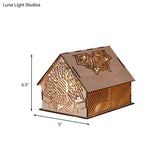 Kids Cottage Mini Night Lamp - Wooden Led Nightstand Light In Brown With Sculpted Flower/Star/Loving