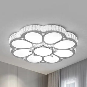 Kid’s Crystal Acrylic Led Ceiling Lamp - White Circular Petal Design For Dining Room