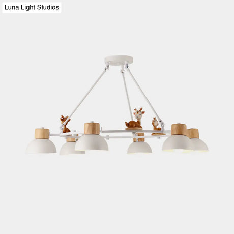 Kids Domed Pendant Chandelier: Metal 3/6-Light Suspension Lighting With Deer/Horse Decor In