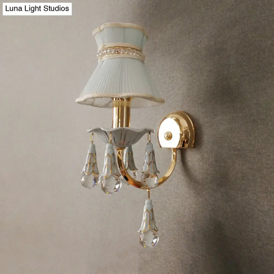 Kids Fabric Cone Wall Mount Light - Pink/Blue Lamp With Crystal Orbit Decor