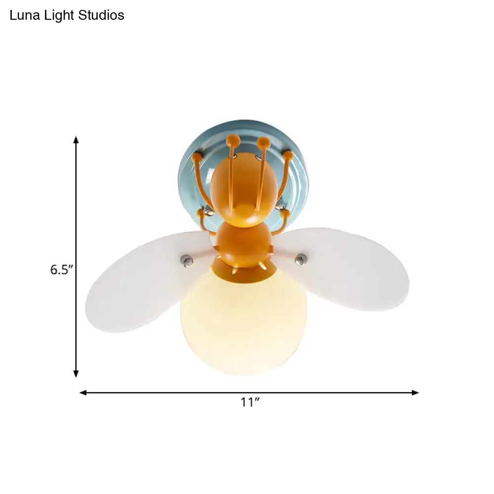Kids Firefly Orange Glass Semi Flush Ceiling Light For Corridor