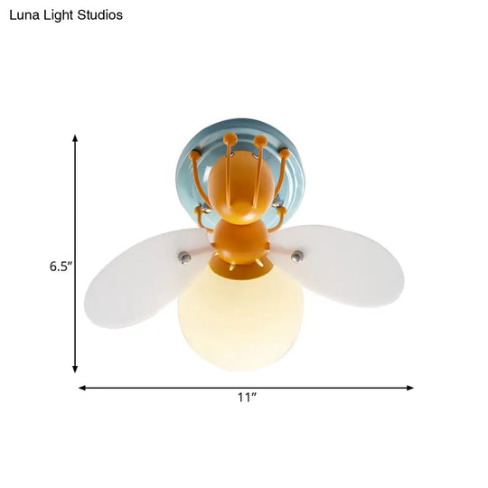 Kids Firefly Orange Glass Semi Flush Ceiling Light For Corridor