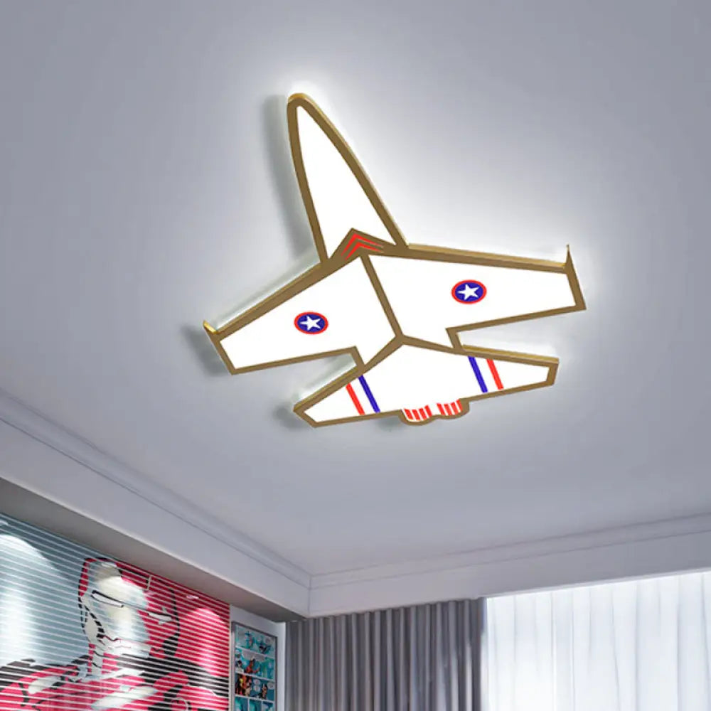 Kid’s Golden Jet Flushmount Ceiling Light With Acrylic Led For Boys Bedroom (Warm/White) Gold /