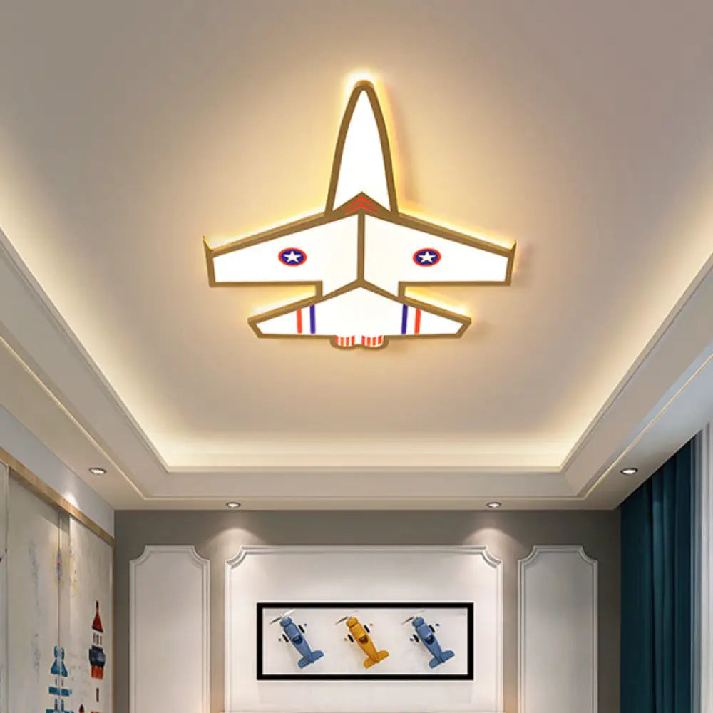 Kid’s Golden Jet Flushmount Ceiling Light With Acrylic Led For Boys Bedroom (Warm/White) Gold / Warm