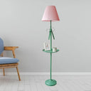 Kids Iron Single Green Floor Lamp With Pleated Beige/Pink Shade - Ribbon Standing Light Pink