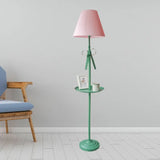 Kids Iron Single Green Floor Lamp With Pleated Beige/Pink Shade - Ribbon Standing Light Pink