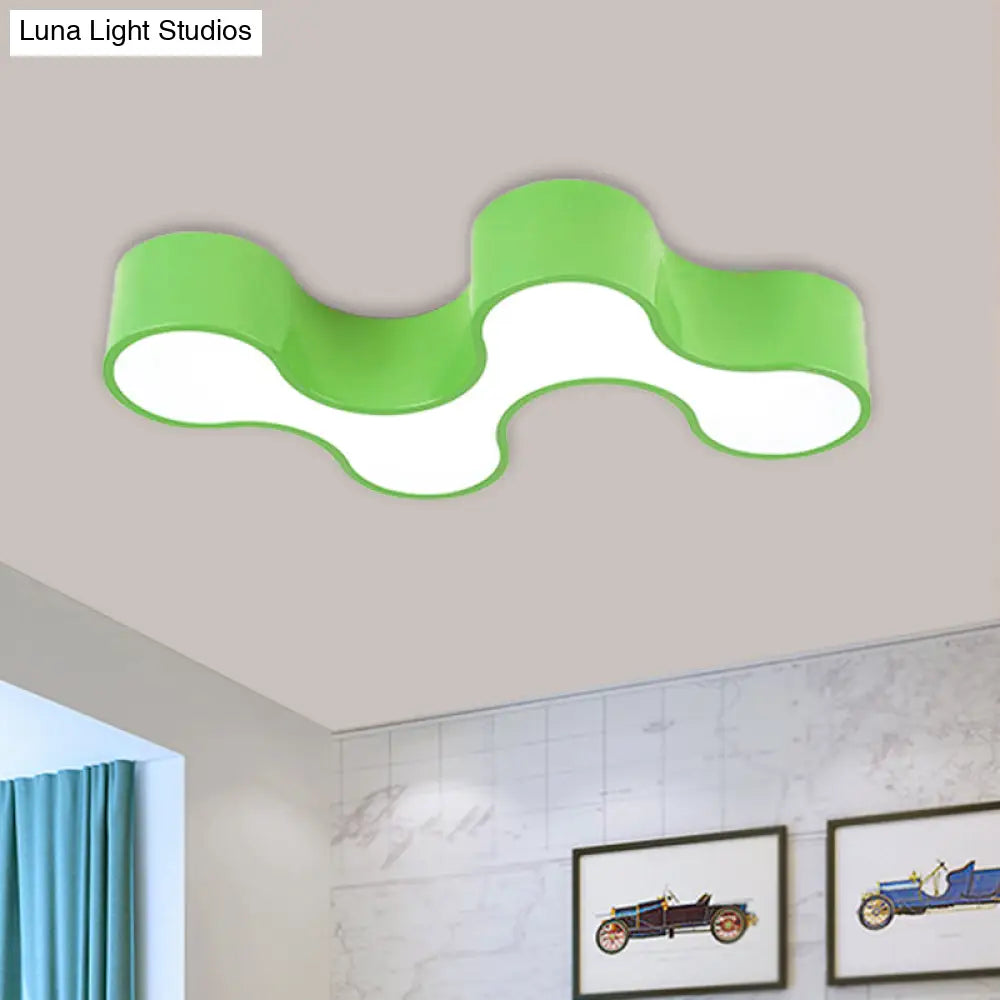 Kids Led Bedroom Flush Mount Lamp Fun Blue/Yellow/Green Ceiling Lighting With Earthworm Acrylic