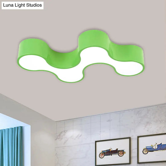 Kids Led Bedroom Flush Mount Lamp Fun Blue/Yellow/Green Ceiling Lighting With Earthworm Acrylic