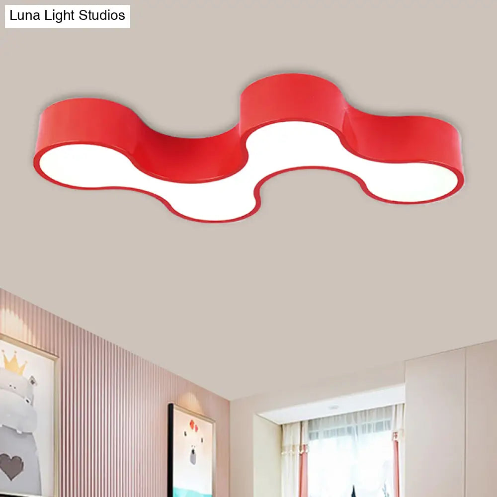 Kids Led Bedroom Flush Mount Lamp Fun Blue/Yellow/Green Ceiling Lighting With Earthworm Acrylic