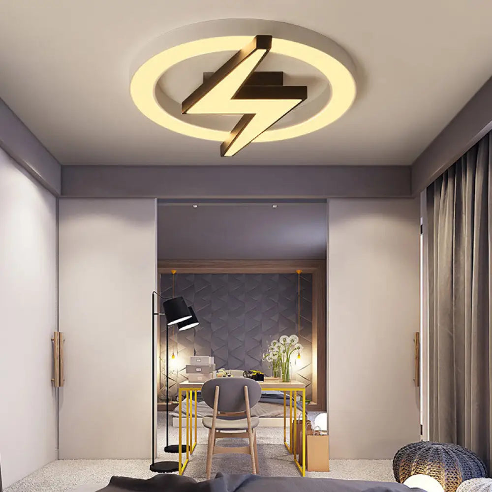 Kid’s Led Ceiling Light - White Lightning Ring Design For Boys And Girls Bedrooms / 16.5’ Warm