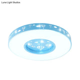 Kids Led Circular Flushmount Light With Hot Air Balloon Design - Pink/Blue Finish