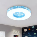 Kids Led Circular Flushmount Light With Hot Air Balloon Design - Pink/Blue Finish Blue