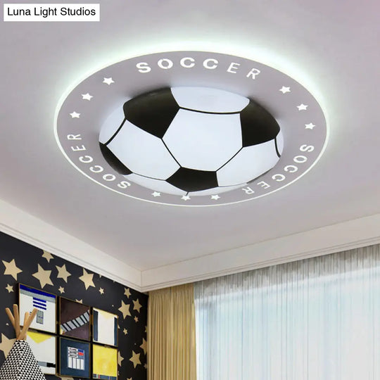 Kids Led Flush Mount Spotlight: 16.5’/20.5’ Black/Blue Football Ceiling Lamp With Acrylic Shade