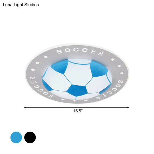 Kids Led Flush Mount Spotlight: 16.5/20.5 Black/Blue Football Ceiling Lamp With Acrylic Shade