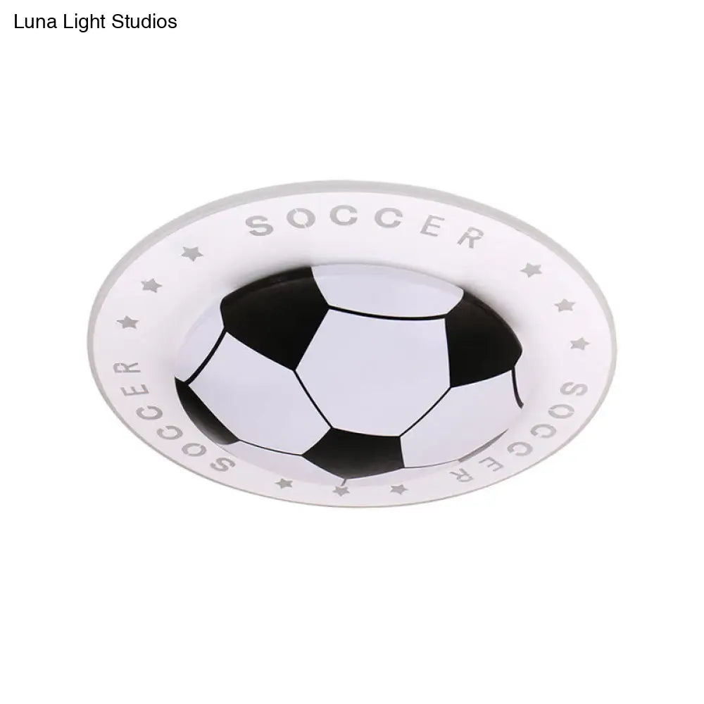 Kids Led Flush Mount Spotlight: 16.5/20.5 Black/Blue Football Ceiling Lamp With Acrylic Shade