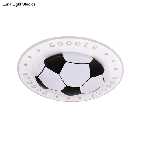 Kids Led Flush Mount Spotlight: 16.5/20.5 Black/Blue Football Ceiling Lamp With Acrylic Shade