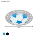 Kids Led Flush Mount Spotlight: 16.5’/20.5’ Black/Blue Football Ceiling Lamp With Acrylic Shade