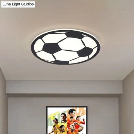 Kid’s Led Football Flush Light: Black/White Acrylic Mount For Boys Bedroom