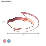 Kid’s Led Moon And Cloud Flushmount Ceiling Light In Blue/Pink