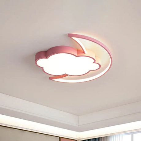 Kid’s Led Moon And Cloud Flushmount Ceiling Light In Blue/Pink Pink