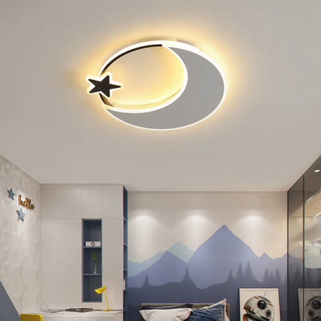 Kids’ Led Moon And Star Ceiling Light Fixture - Acrylic Black - White Flush Mount For Bedroom /
