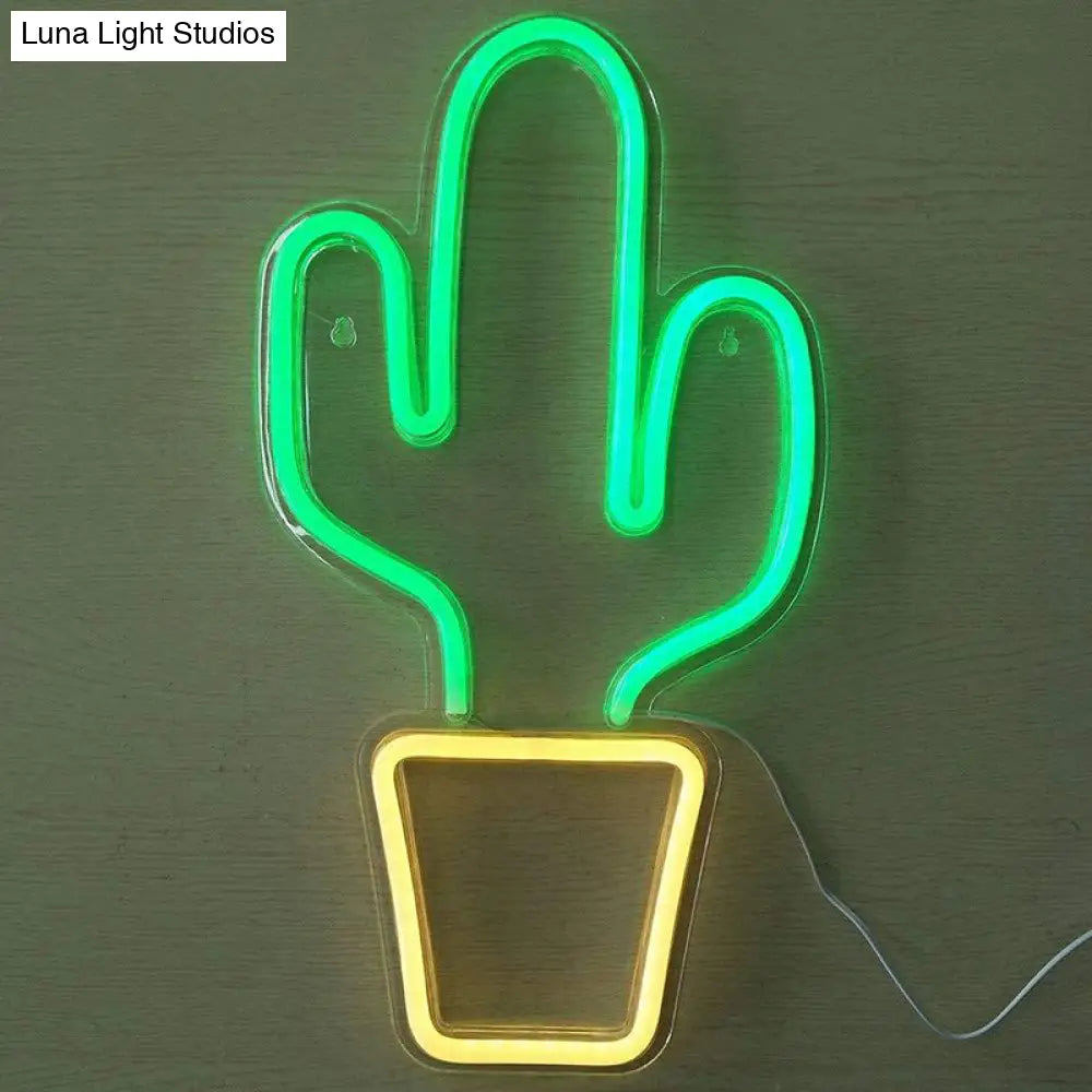 Kids Led Nightstand Light: White Cactus-Shaped Potted Night Lighting