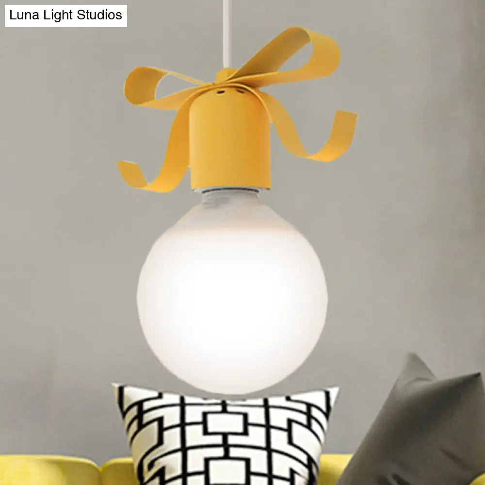 Kids Metal Pendant Light: 1-Head Open Bulb Design For Kitchen & Corridor