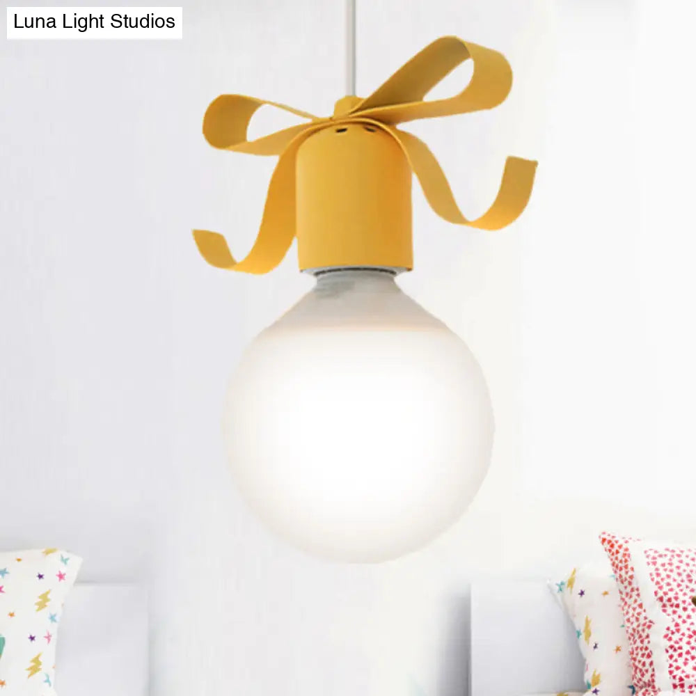 Kids Metal Pendant Light: 1-Head Open Bulb Design For Kitchen & Corridor