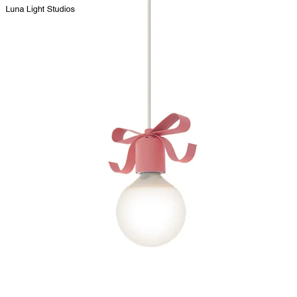 Kids Metal Pendant Light: 1-Head Open Bulb Design For Kitchen & Corridor