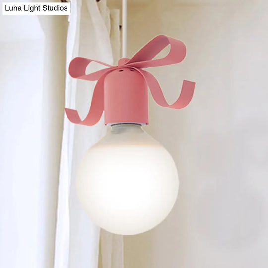 Kids Metal Pendant Light: 1-Head Open Bulb Design For Kitchen & Corridor