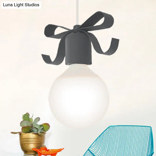 Kids Metal Pendant Light: 1-Head Open Bulb Design For Kitchen & Corridor Grey