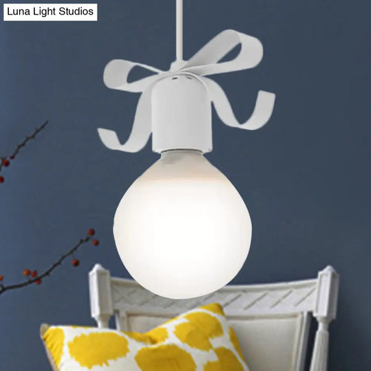 Kids Metal Pendant Light: 1-Head Open Bulb Design For Kitchen & Corridor White