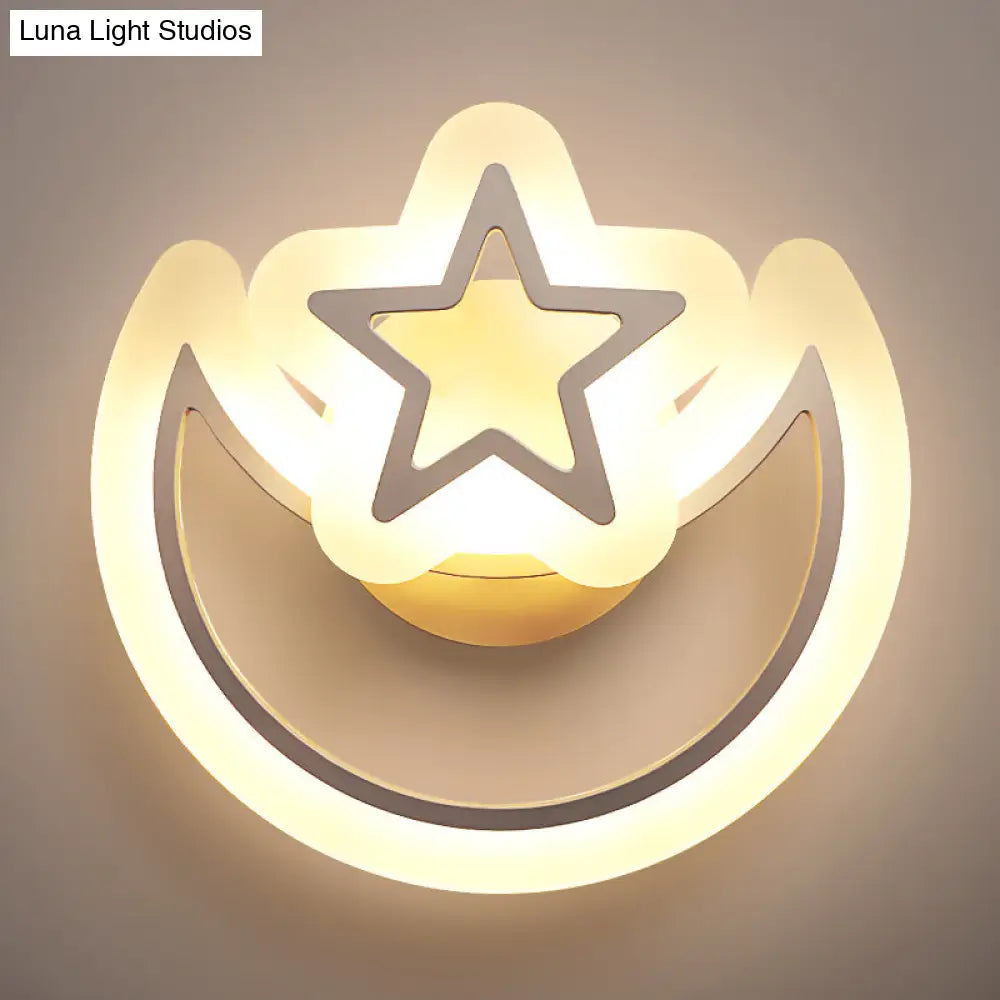 Kids Moon And Star Ceiling Lamp - White Led Semi Flush Mount For Bedroom