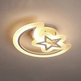 Kids’ Moon And Star Ceiling Lamp - White Led Semi Flush Mount For Bedroom / 19.5’ Remote