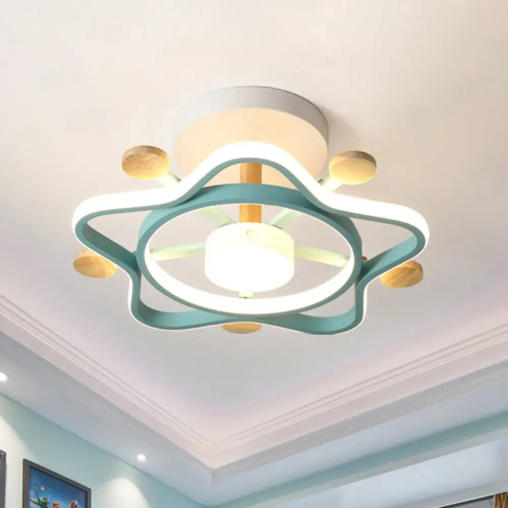 Kid’s Pink/Blue Wood Pentagram Led Semi Flush Light - Ceiling Lighting For Baby Room In