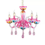 Kids Pink Nursing Room Chandelier Pendant Light With Crystal Deco - Metal Finish 6 /