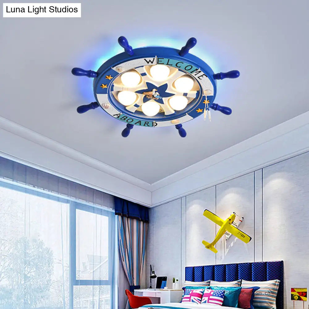 Kids’ Room Cartoon Rudder Led Flush - Mount Ceiling Light Fixture Blue