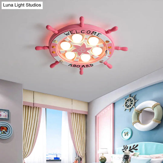 Kids’ Room Cartoon Rudder Led Flush - Mount Ceiling Light Fixture Pink